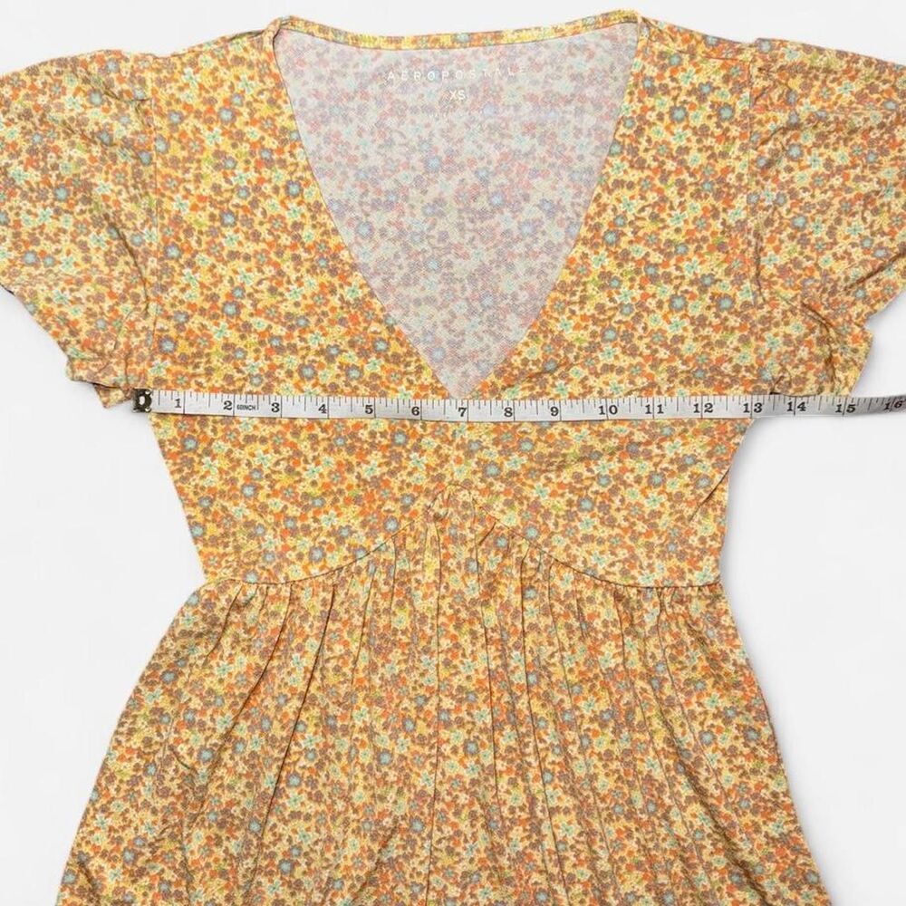 Aeropostale Yellow Floral Mini Dress with V-Neck and Butterfly Sleeves, Size XS - Picture 3 of 6